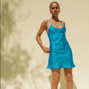 Line By K Flynn Crinkle Satin Dress Blue - Medium